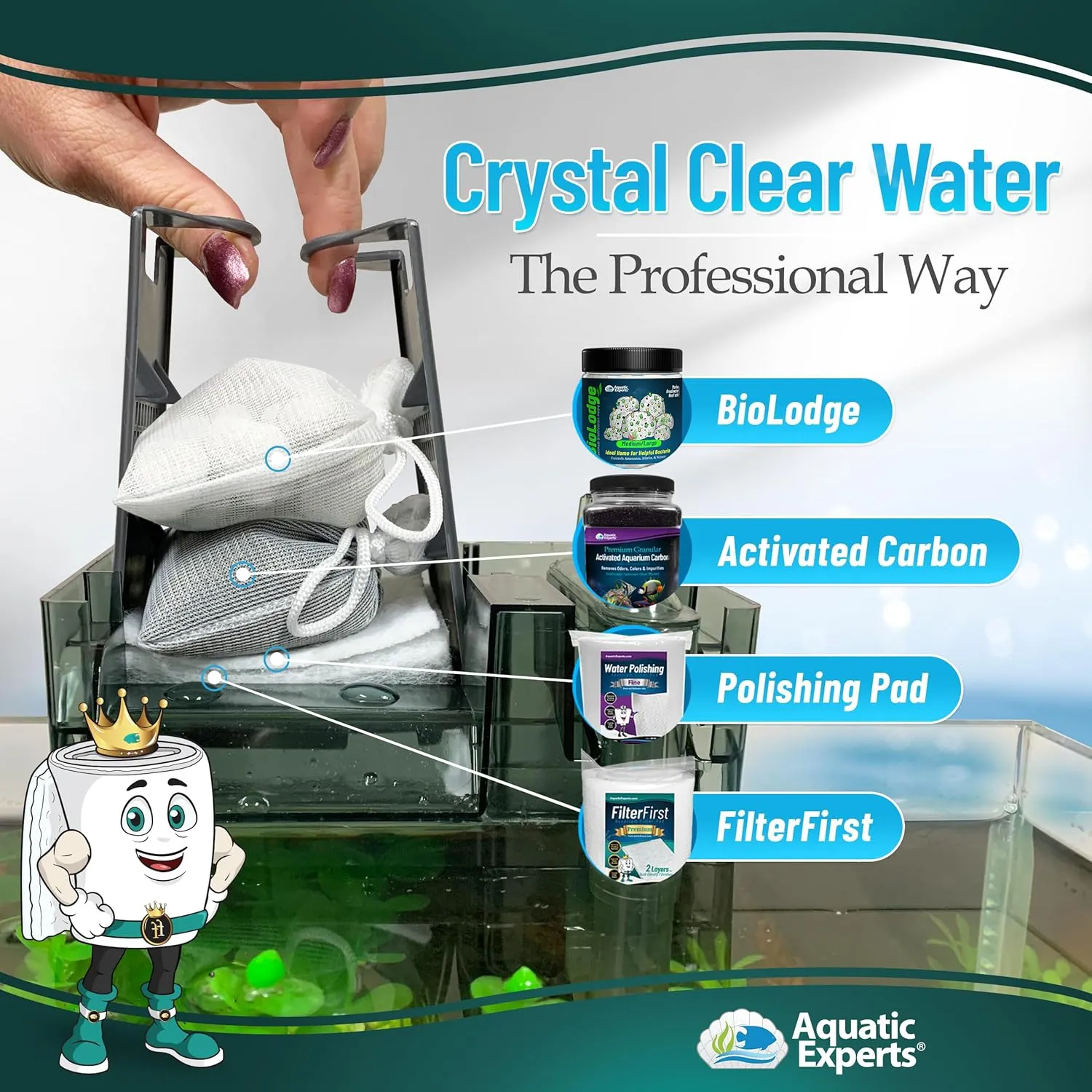 Aquatic Experts Aquarium Filter Floss for Fish Tank Filters - FilterFirst Aquarium Filter Pad - Media Roll for Crystal Clear Water, 3/4" - 1" Thick (12 Inch Wide, 12 Feet Long)