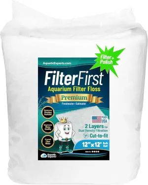 Aquatic Experts Aquarium Filter Floss for Fish Tank Filters - FilterFirst Aquarium Filter Pad - Media Roll for Crystal Clear Water, 3/4" - 1" Thick (12 Inch Wide, 12 Feet Long)