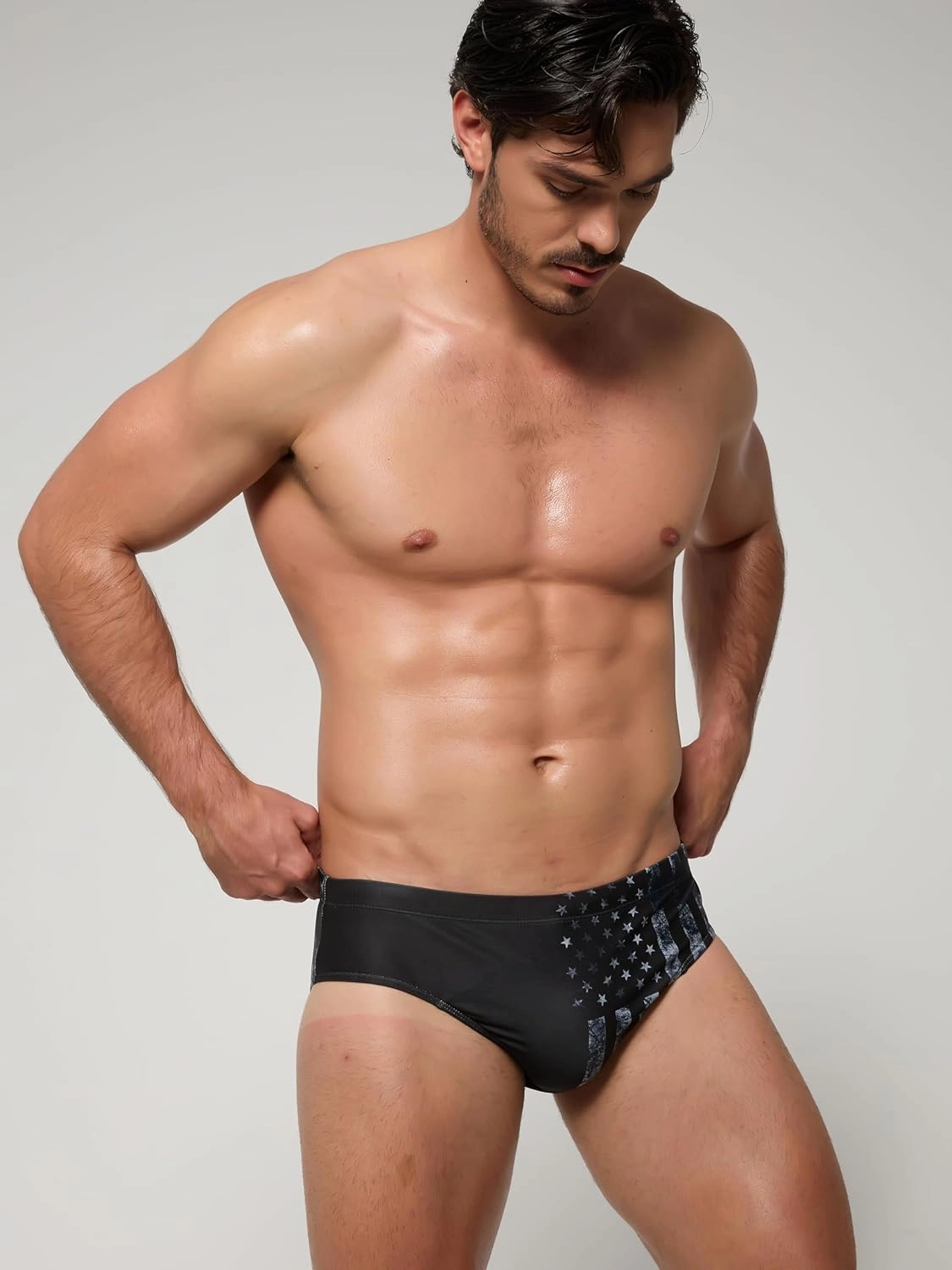 Arcweg Men's Swimming Trunks Briefs Low Waist with Removable Pad Swimwear Elastic Beach Shorts Boxers Underwear