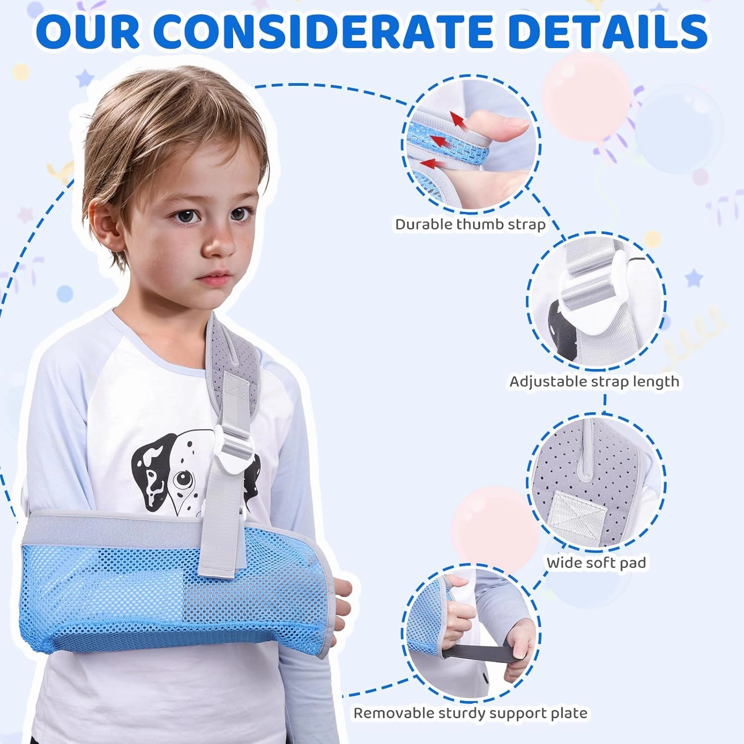 Arm Sling for Kids, Arm Brace with Support Plate, Arm Support Sling Shoulder Immobilizer for Children Shoulder Injury, Suit for Left and Right Arms, Boy and Girl (Blue-S)