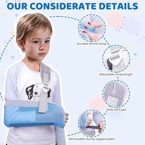 Arm Sling for Kids, Arm Brace with Support Plate, Arm Support Sling Shoulder Immobilizer for Children Shoulder Injury, Suit for Left and Right Arms, Boy and Girl (Blue-S)
