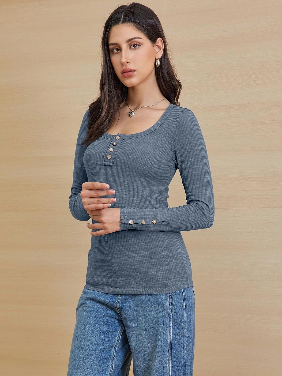 ATHMILE Women's Long Sleeve Shirts Casual Fall Henley Top Button Down Blouses Basic Ribbed Knit T Shirts 2025