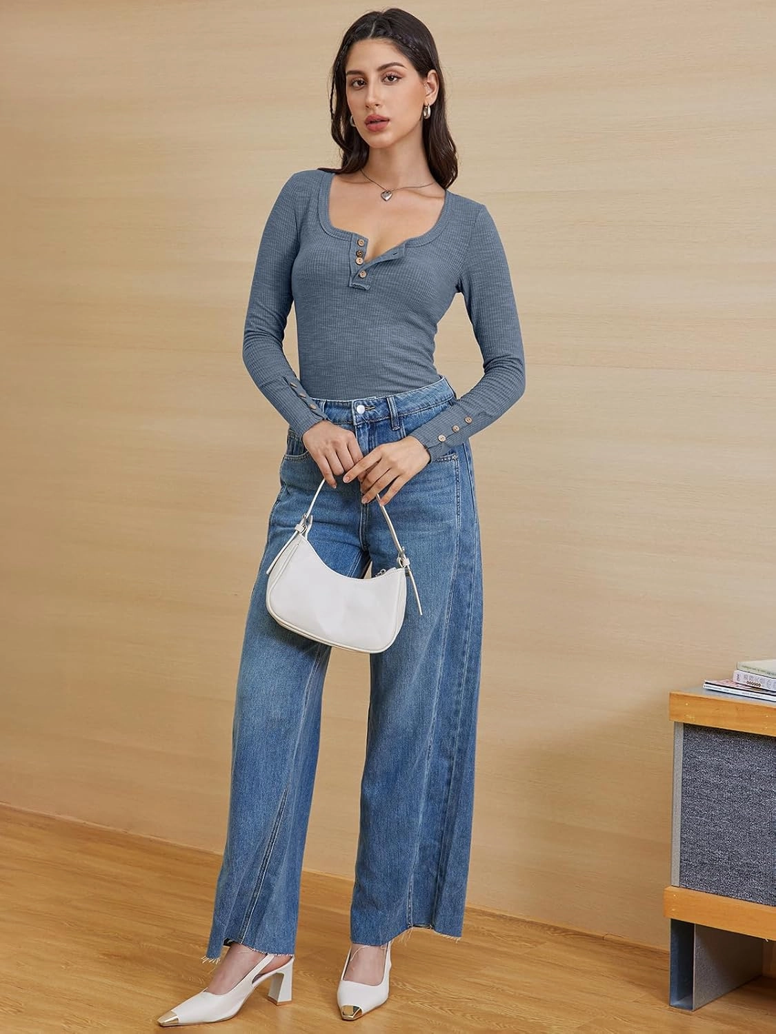 ATHMILE Women's Long Sleeve Shirts Casual Fall Henley Top Button Down Blouses Basic Ribbed Knit T Shirts 2025