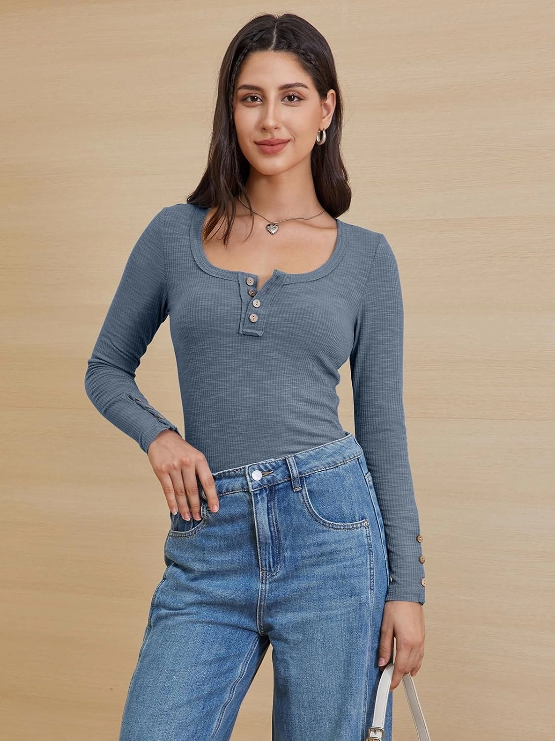 ATHMILE Women's Long Sleeve Shirts Casual Fall Henley Top Button Down Blouses Basic Ribbed Knit T Shirts 2025