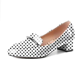 AUMOTED Women Low Block Chunky Heel Pumps Round Toe Slip On 1.5" Closed Toe Loafer Heels Chunky Office Dress Shoes