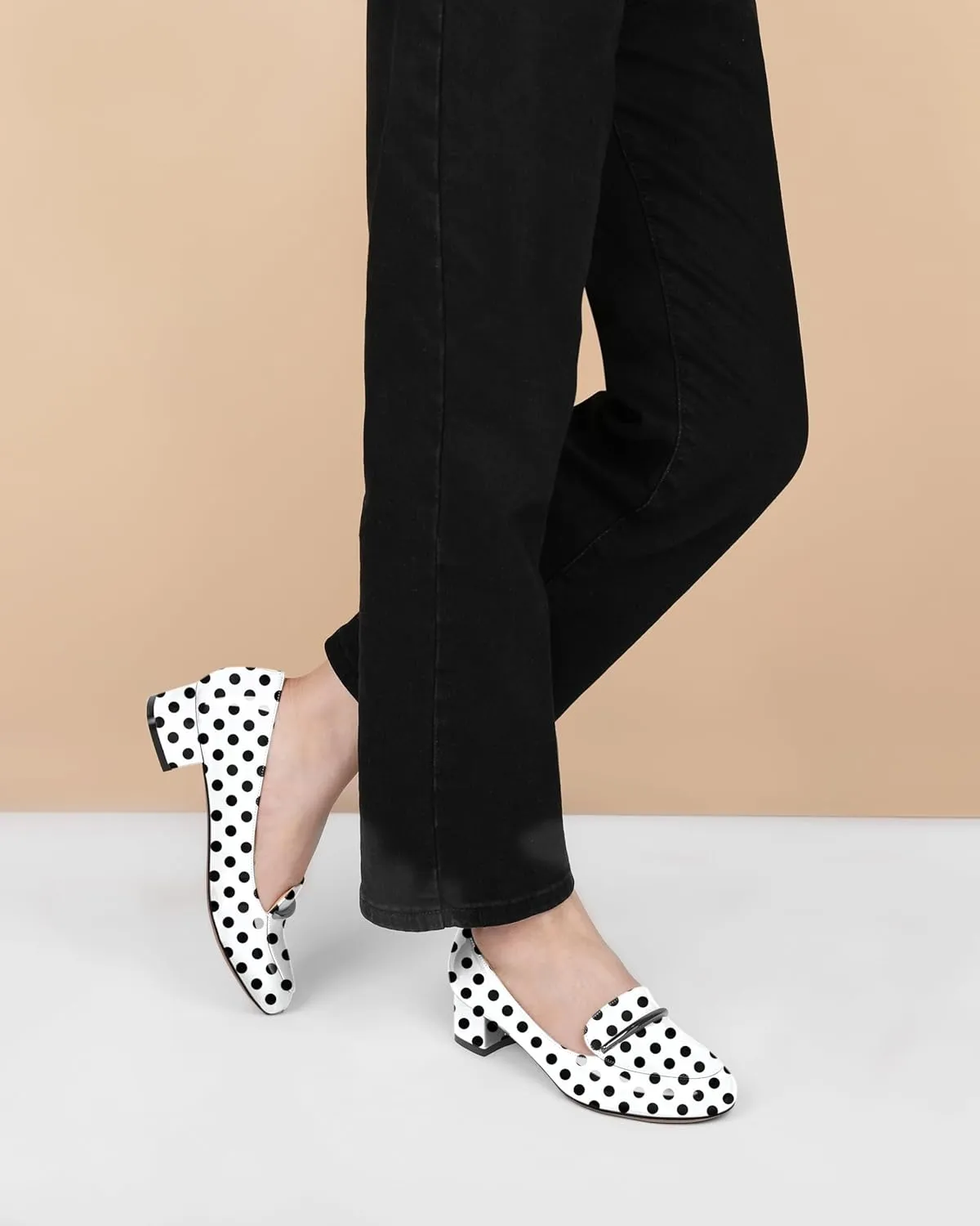 AUMOTED Women Low Block Chunky Heel Pumps Round Toe Slip On 1.5" Closed Toe Loafer Heels Chunky Office Dress Shoes