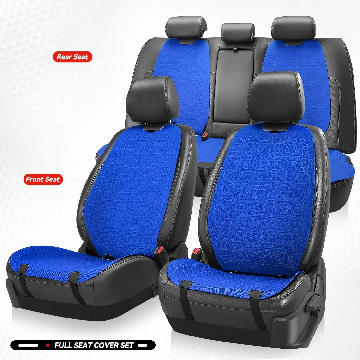 Auto Dynasty Car Seat Covers Full Set, Anti-Slip Automotive Interior Covers, Breathable and Comfort Car Seat Protectors, Airbag Compatible, Universal Fit Most Vehicles, Blue (Protex Series)