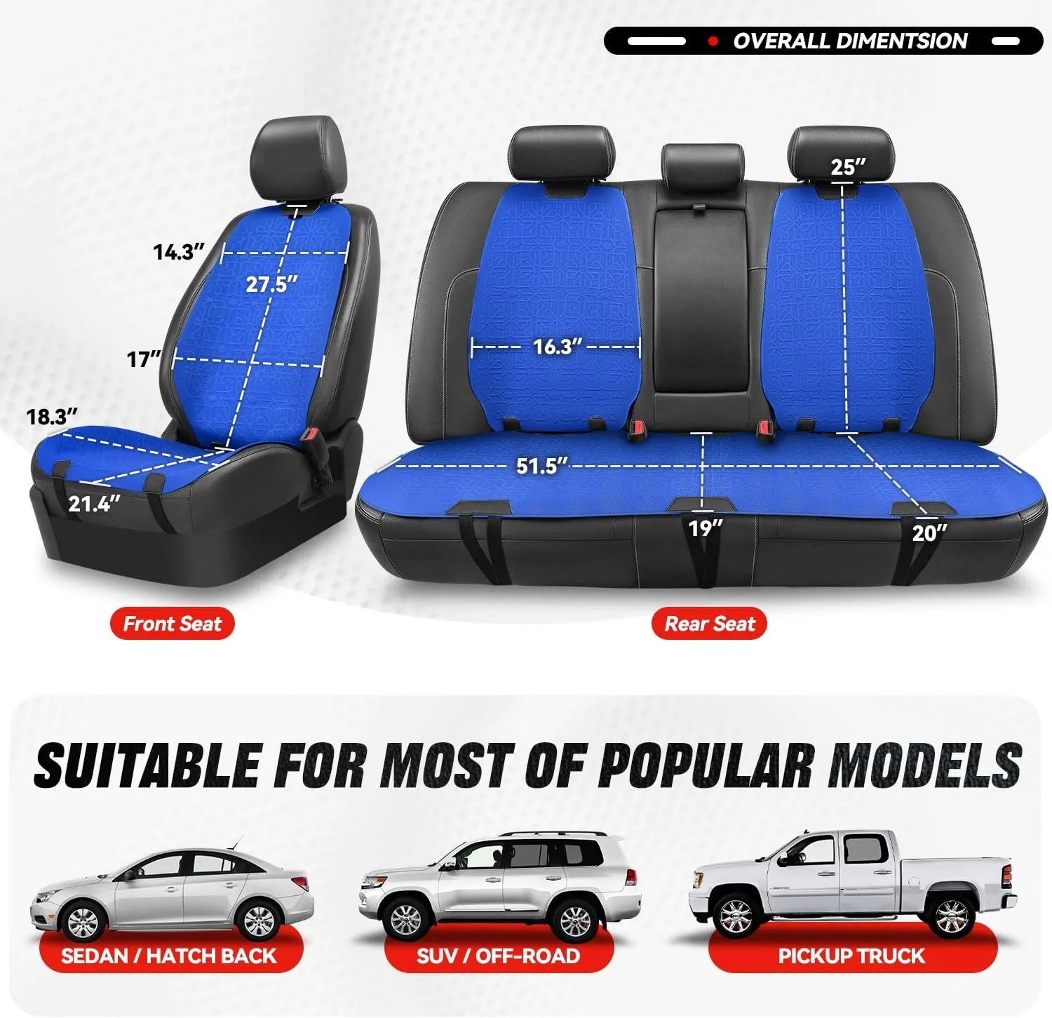 Auto Dynasty Car Seat Covers Full Set, Anti-Slip Automotive Interior Covers, Breathable and Comfort Car Seat Protectors, Airbag Compatible, Universal Fit Most Vehicles, Blue (Protex Series)