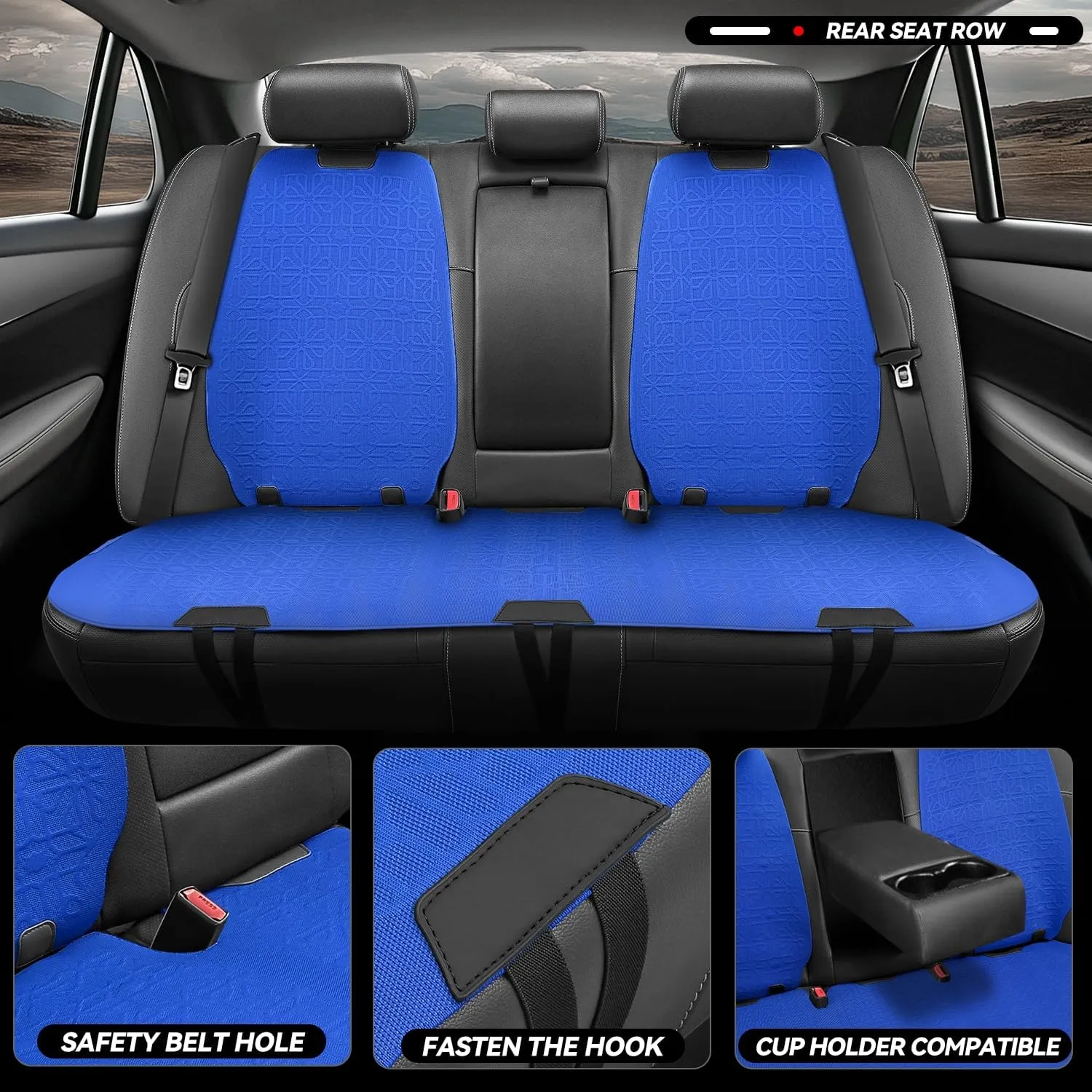 Auto Dynasty Car Seat Covers Full Set, Anti-Slip Automotive Interior Covers, Breathable and Comfort Car Seat Protectors, Airbag Compatible, Universal Fit Most Vehicles, Blue (Protex Series)