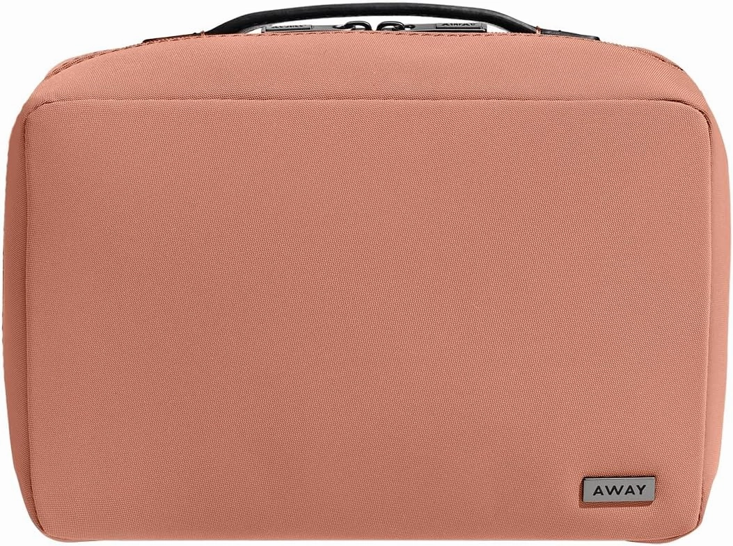 Away Small Toiletry Bag, Travel Essentials Organizer with Mesh and Clear Pockets, Waterproof, Easy to Clean, Compact Travel Pouch, Clay Pink