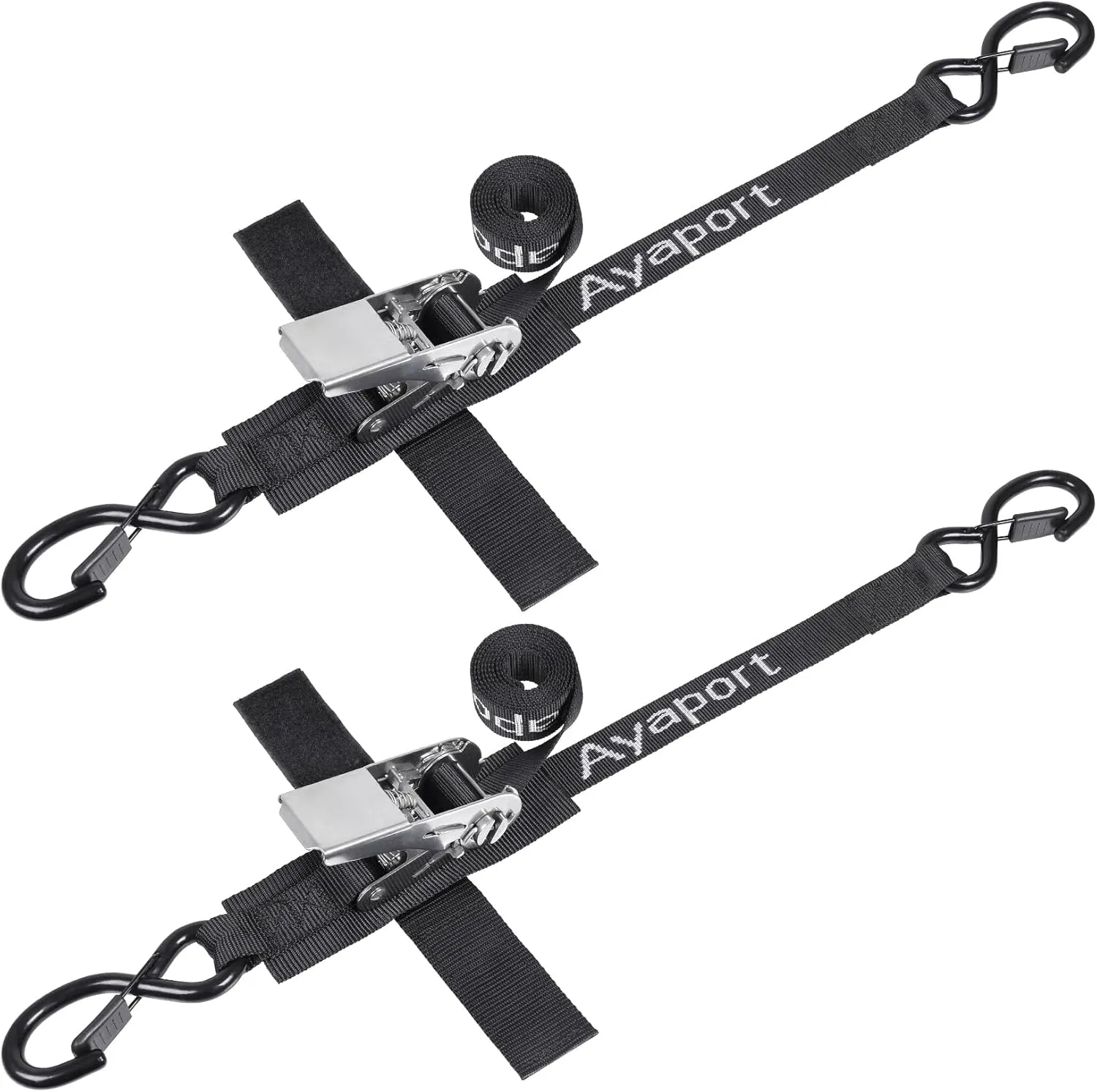 Ayaport Boat Tie Down Straps to Trailer (Stainless Steel Ratchet) 5 Feet, 2400lbs Break Strength Heavy Duty Ratchet Boat Straps, Boat Transom Straps Boat Trailer Accessories for Boating Safety, Black