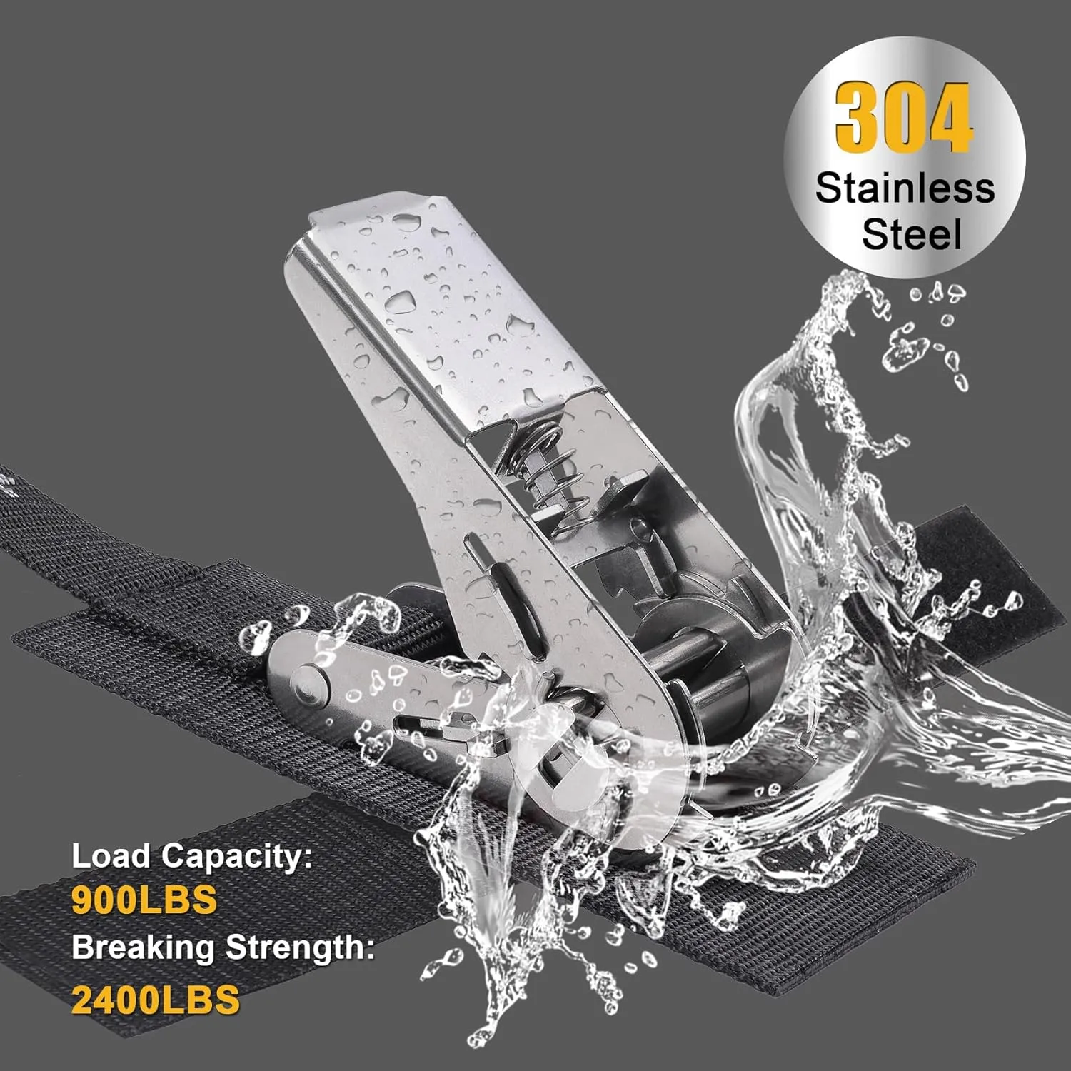 Ayaport Boat Tie Down Straps to Trailer (Stainless Steel Ratchet) 5 Feet, 2400lbs Break Strength Heavy Duty Ratchet Boat Straps, Boat Transom Straps Boat Trailer Accessories for Boating Safety, Black