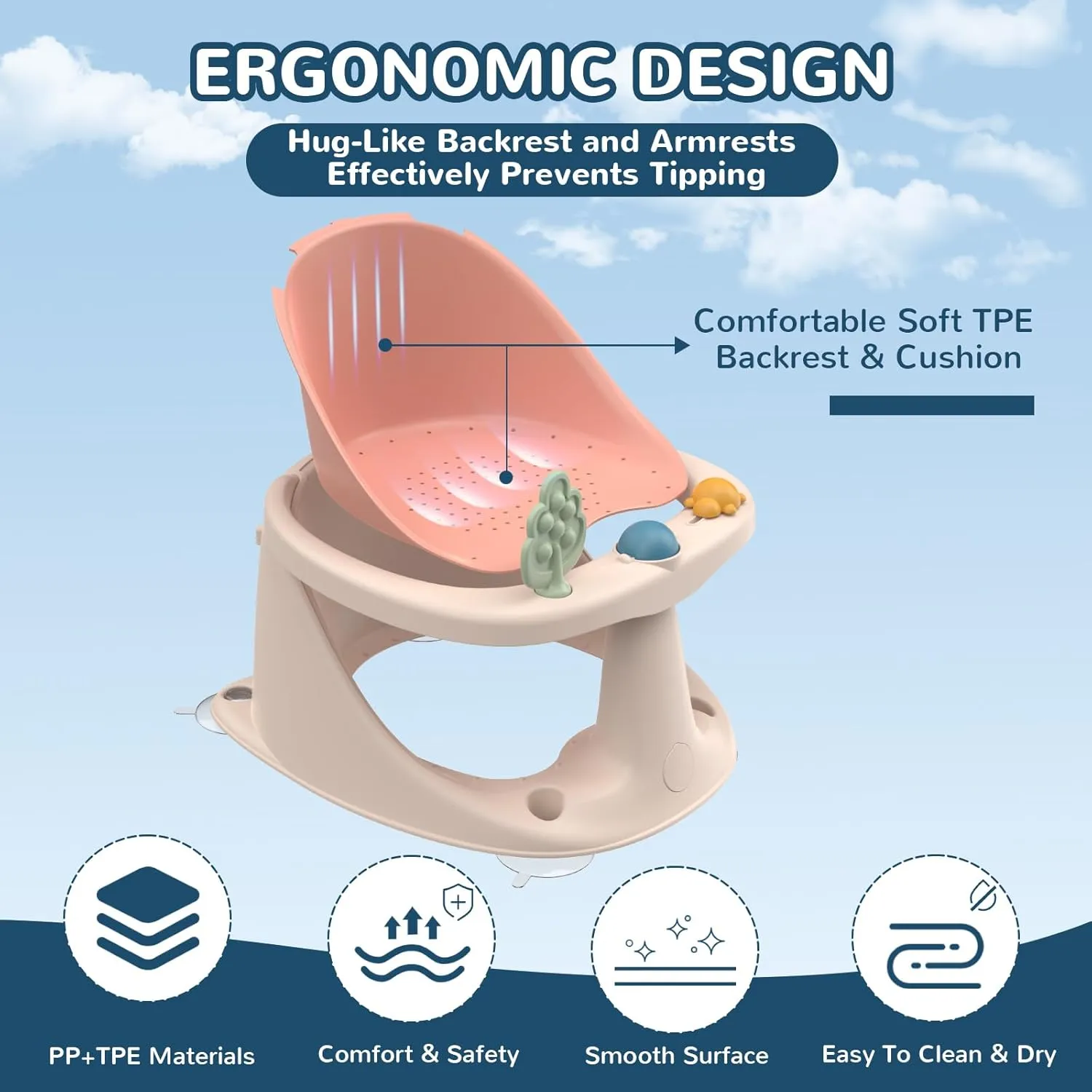 Baby Bath Seat: Infant Bath Seats for Babies Sitting Up - Toddler Bath Seat for Babies 6 Months & Up Baby Bathtub Seat with Non-Slip Suction Cups Baby Bath Tub Chair for Shower, Pink