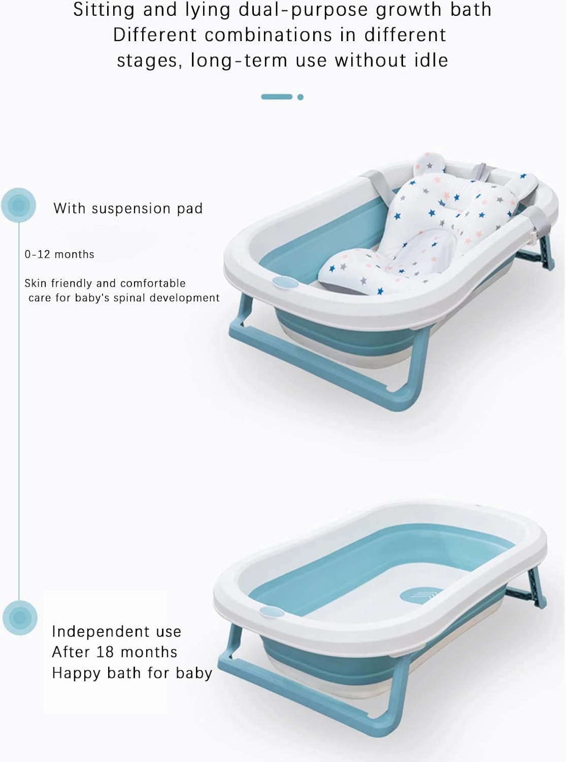 Baby Bath Cushion Pad Newborn Bathtub Mat Infant Bath Supporter Net Baby Bathtub Pillow Non-Slip Floating Bathing Tub Seat (Green Bear, 28cm*43cm*26cm)
