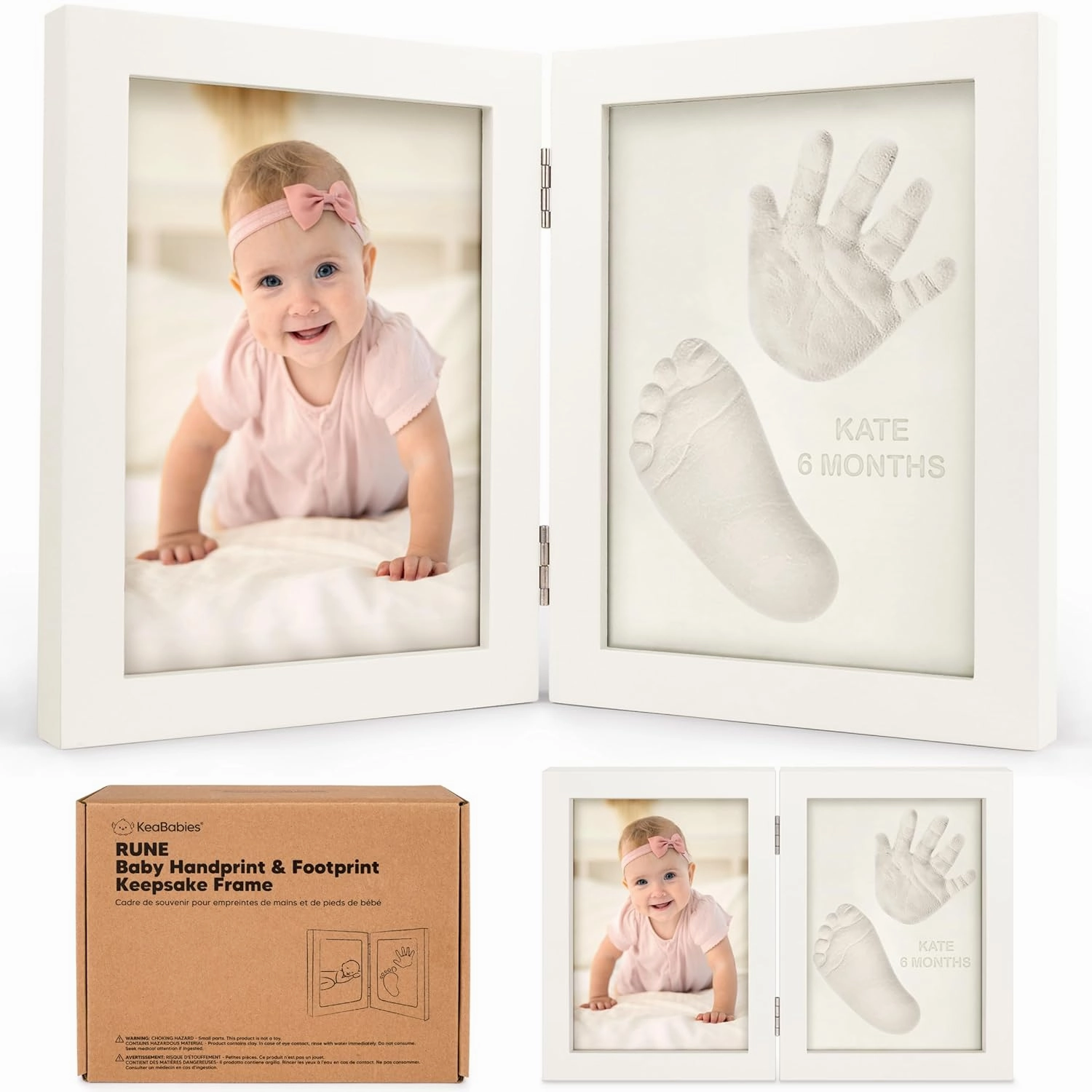 Baby Hand and Footprint Kit, Quick Dry Clay - Newborn Keepsake Feet and Handprint Kit Makers, Nursery Picture Frame, Personalized New Mom Gifts for Baby Showers & Registry (Alpine White)
