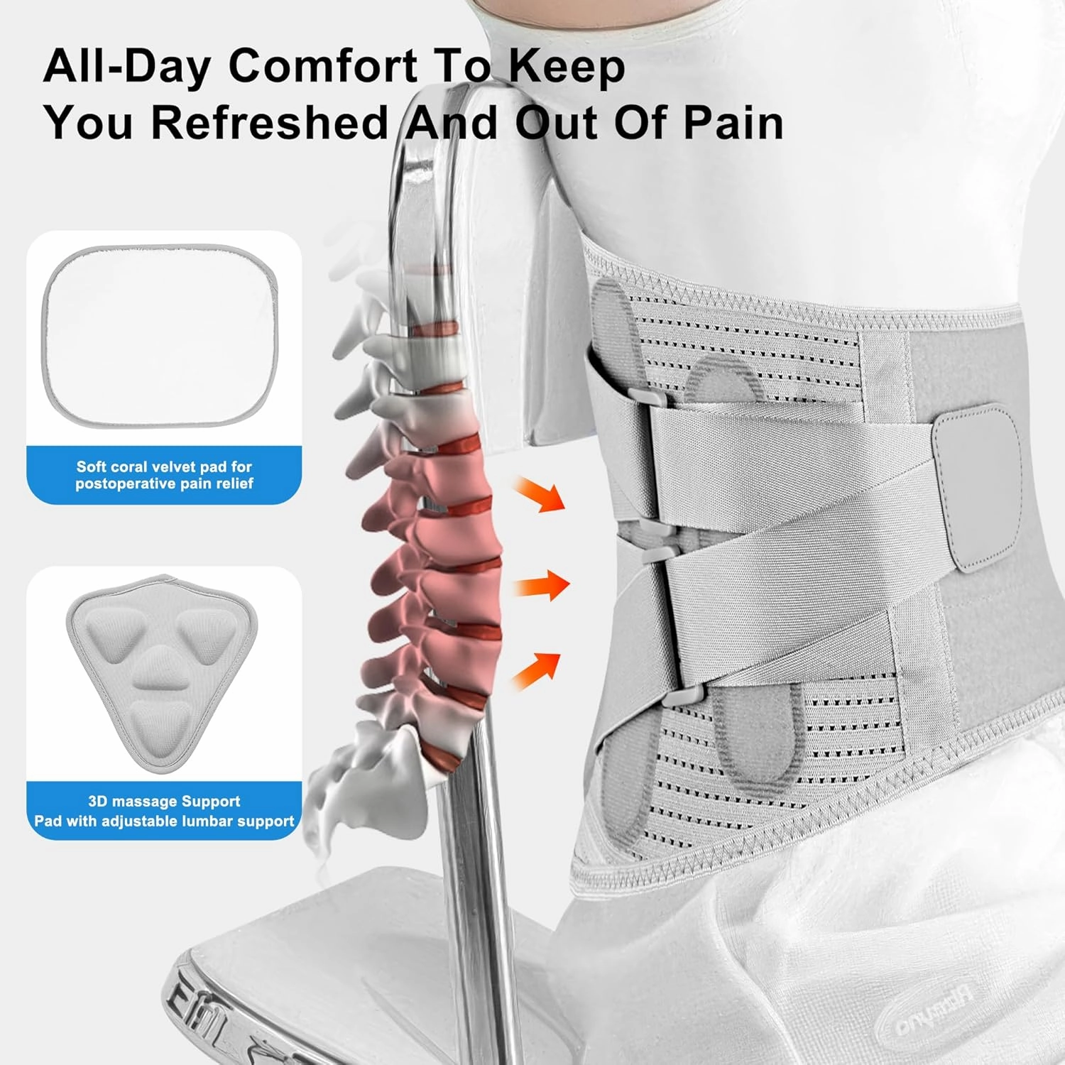 Back Brace for Lower Back Pain Relief for Women Adjustable Lumbar Support Belt Breathable Mesh for Herniated Disc,Sciatica,Scoliosis with Removable 3D Pad Home Work Sports