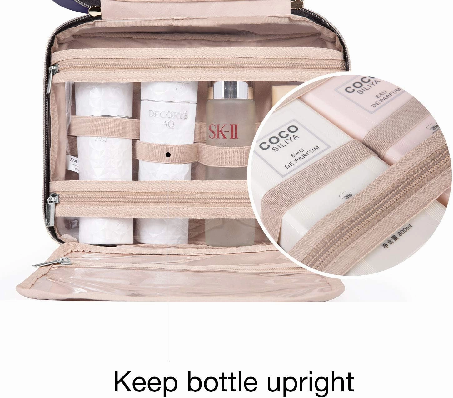 BAGSMART Toiletry Bag Travel Bag with Hanging Hook, Water-resistant Makeup Cosmetic Bag Travel Organizer for Accessories, Shampoo, Full Sized Container, Toiletries, Large