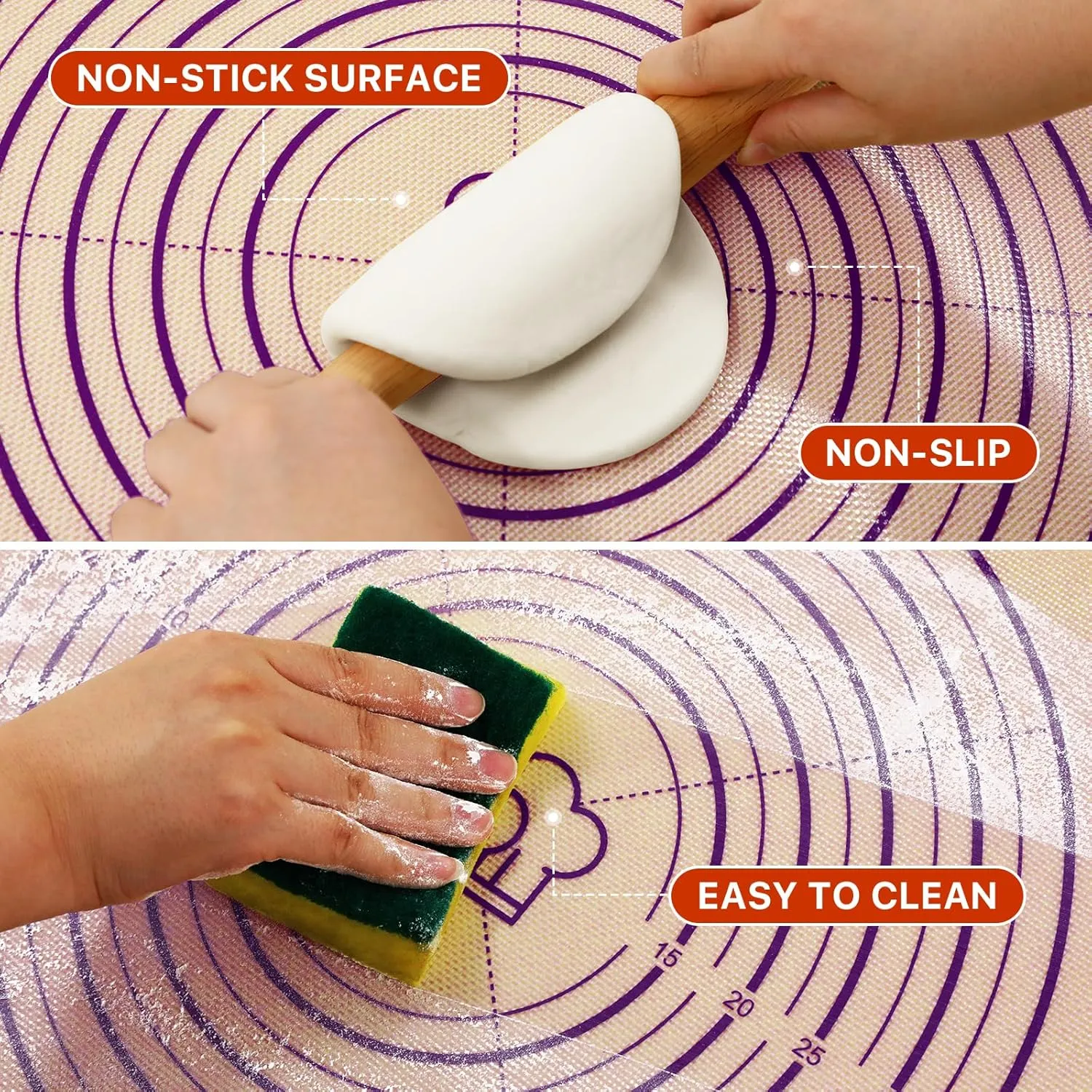 Baking Mat, 28" x 20" Silicone Food Grade Extra Large Non Stick Baking Sheet Mat with Measurement Non-slip Dough Rollin Counter Mat for Making Cookies, Macarons, Bread and Pastry