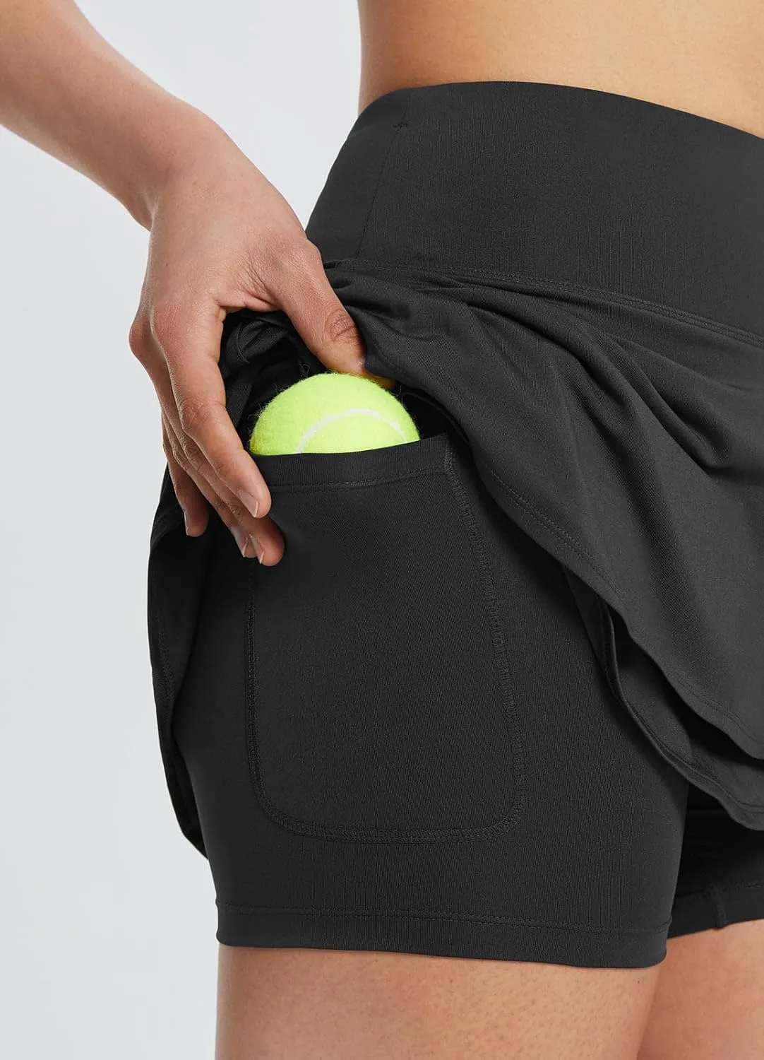 baleaf Women's 14" Tennis Skirts Golf Skorts with Pockets Pleated Mini Skirt Athletic Workout Liner Shorts Layered Ruffle