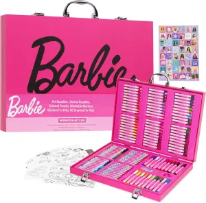 Barbie Colored Pencils Art Supplies Kids Set 130  Pcs Coloring Markers Girls Drawing Pencils Supplies Travel Case with Crayons Felt Tips Arts and Crafts for Kids 4-12