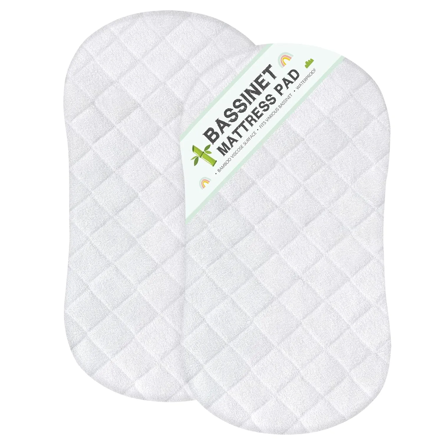 Bassinet Mattress Protector, Universal Fit for Halo Bassinest Swivel and Hourglass/Oval Bassinet Mattress, Ultra Soft Waterproof and Breathable, Viscose Made from Bamboo Surface, 2 Pack