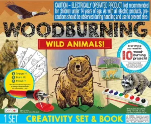 Bendon Animals Wood Burning Craftling Kit Including Paints, Wood Burning Wand, and Design Sheets