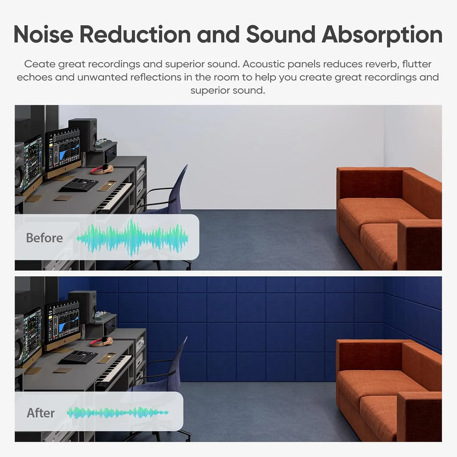 Berlai 15 Pack Acoustic Panels Self Adhesive Sound Proof Foam Panels, 12x12x0.4" High Density Sound Absorbing Panels, Square Acoustic Tiles for Recording Studio Home Theater Office Room(Advanced Blue)