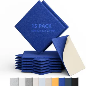 Berlai 15 Pack Acoustic Panels Self Adhesive Sound Proof Foam Panels, 12x12x0.4" High Density Sound Absorbing Panels, Square Acoustic Tiles for Recording Studio Home Theater Office Room(Advanced Blue)
