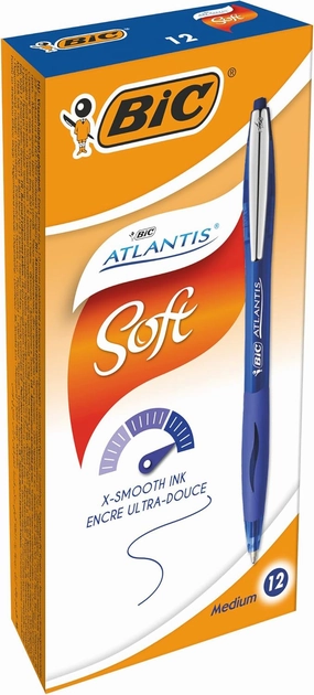 Bic 902132 Atlantis Soft Ball Pens Medium Point (1.0 mm) - Blue, Box of 12