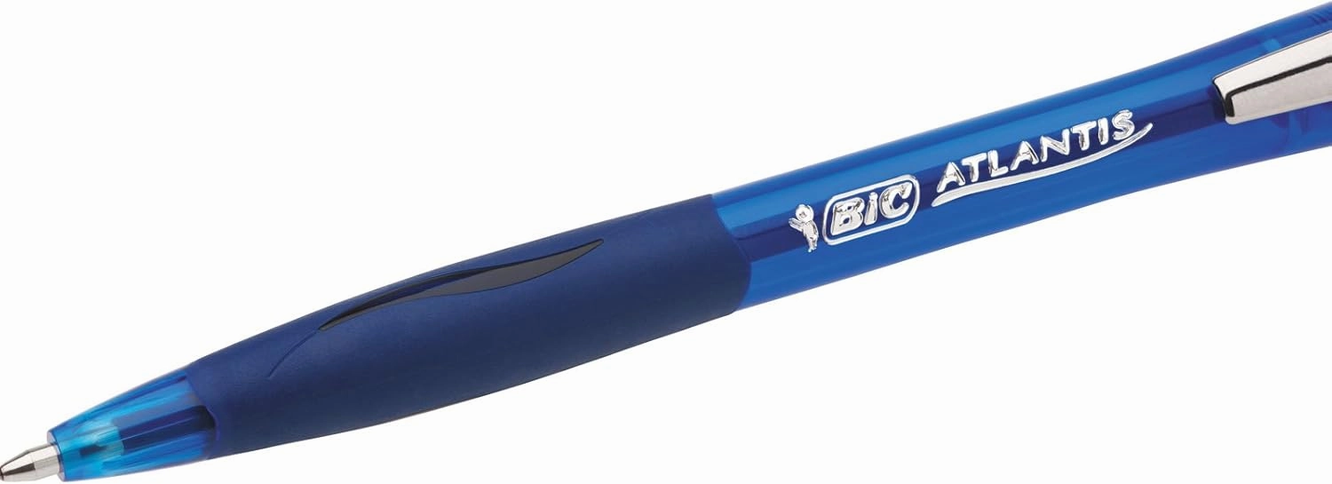 Bic 902132 Atlantis Soft Ball Pens Medium Point (1.0 mm) - Blue, Box of 12
