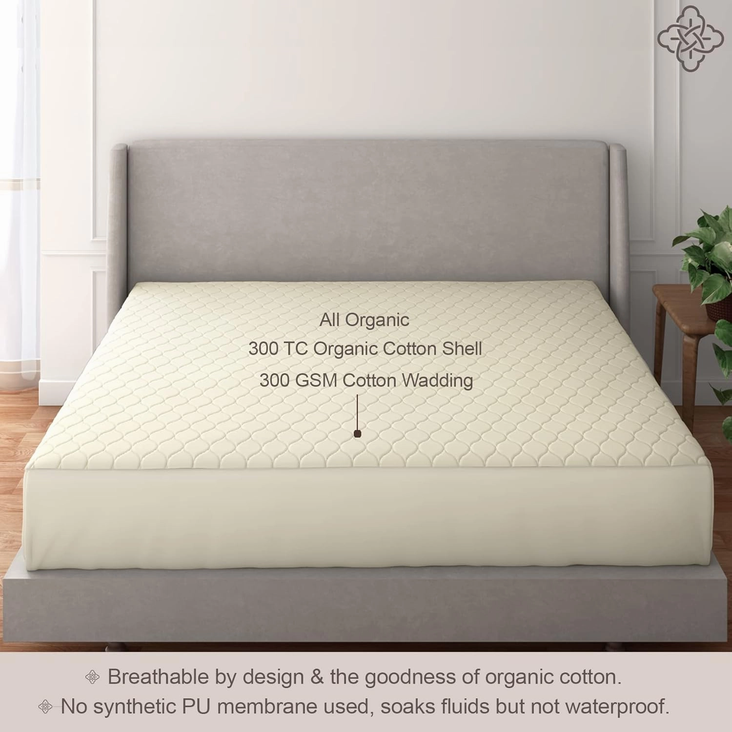 Bioweaves 100% Organic Cotton Mattress Pad Cover, GOTS Certified Cooling Quilted Fitted Mattress Topper & Protector with Soft Cotton Wadding - 20 Inch Deep Pocket, California King