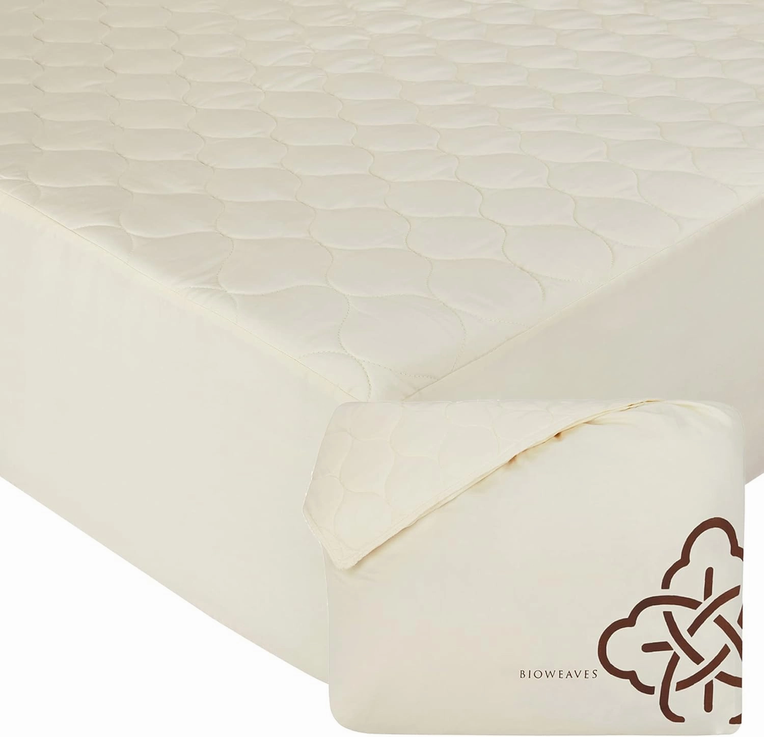 Bioweaves 100% Organic Cotton Mattress Pad Cover, GOTS Certified Cooling Quilted Fitted Mattress Topper & Protector with Soft Cotton Wadding - 20 Inch Deep Pocket, California King