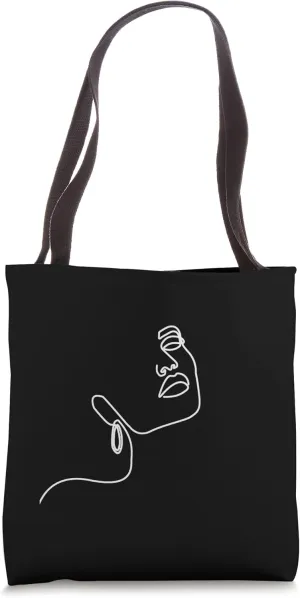 black aesthetic dark Minimalist face One line Continuous Art Tote Bag
