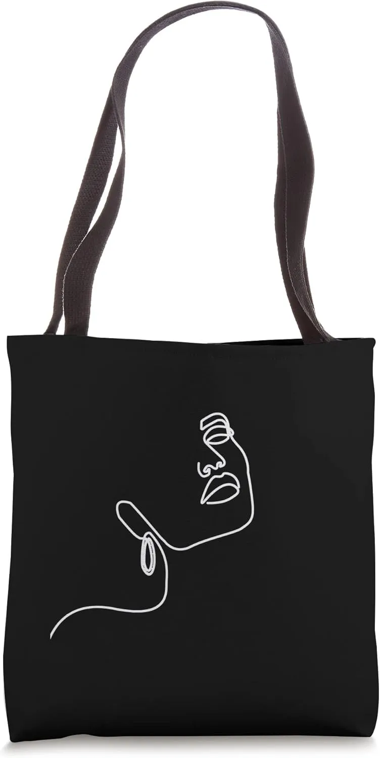 black aesthetic dark Minimalist face One line Continuous Art Tote Bag