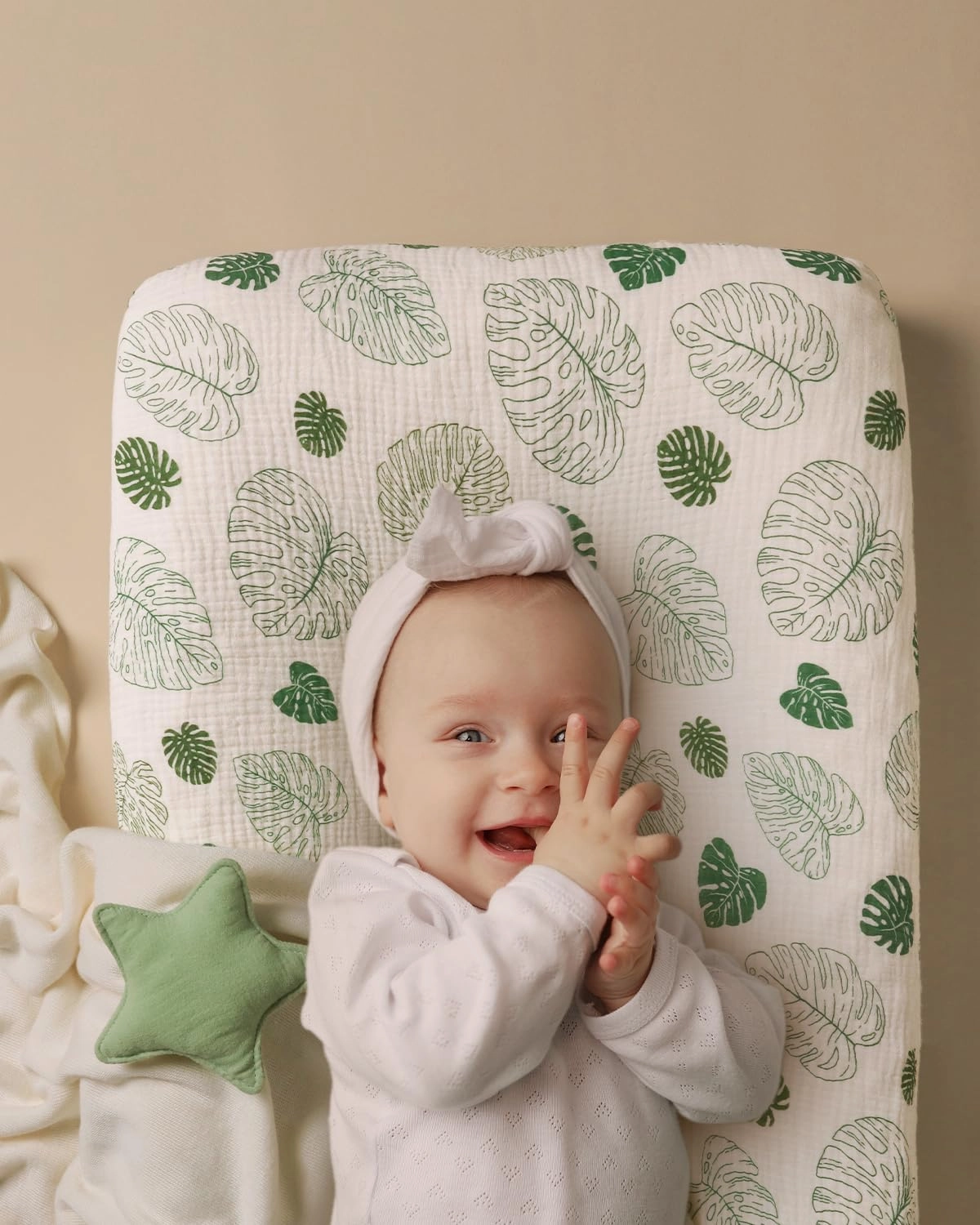 Blissful Diary Muslin Changing Pad Cover for Girls Boys, Ultra Soft Breathable Cotton, Baby Diaper Change Table Pad Covers, 2Pack (Monstera Leaves&Dark Green)