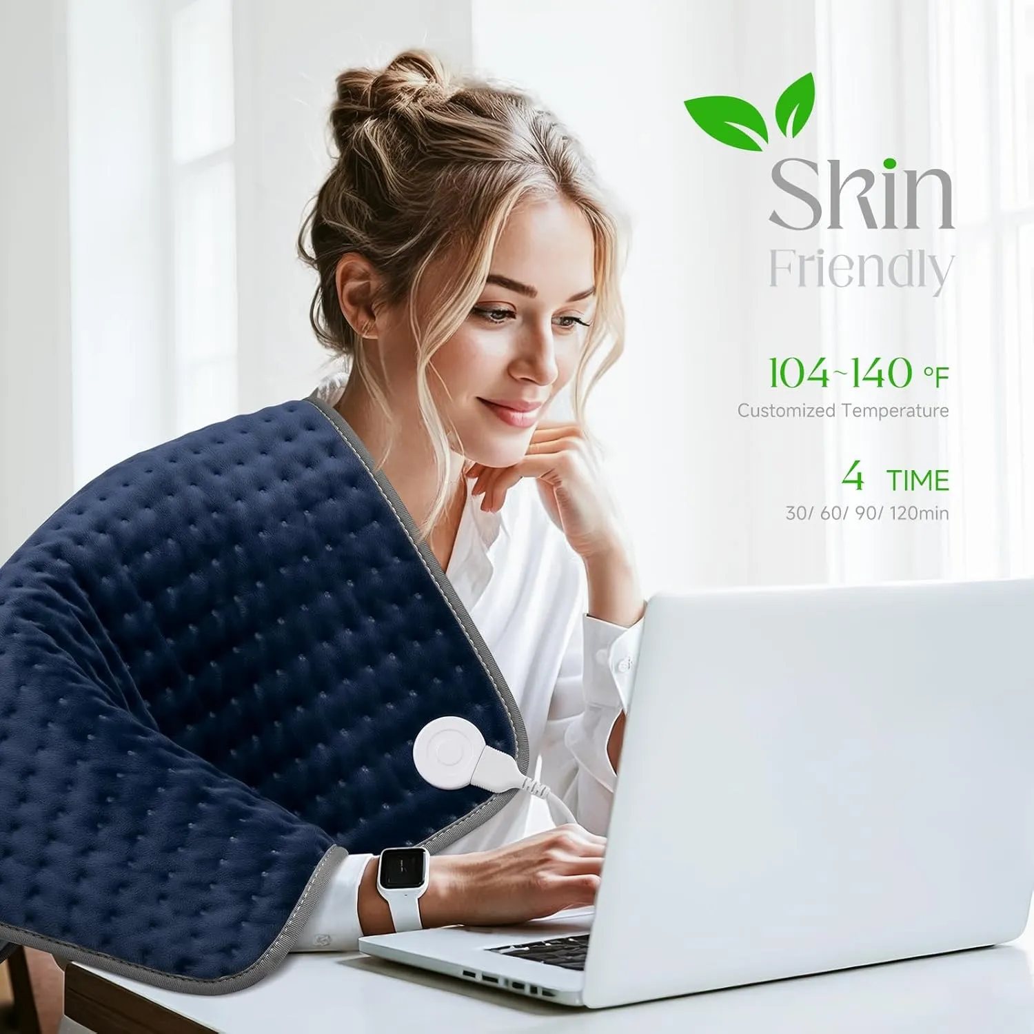 Blue Elf Heating Pad for Back/Neck/Shoulder Pain Relief and Cramps,XXL Electric Heating Pads with 6 Heat Settings, Auto Off, Moist Heat, Machine Washable, 20"x24" Heated Pad-Gifts for Men,Women