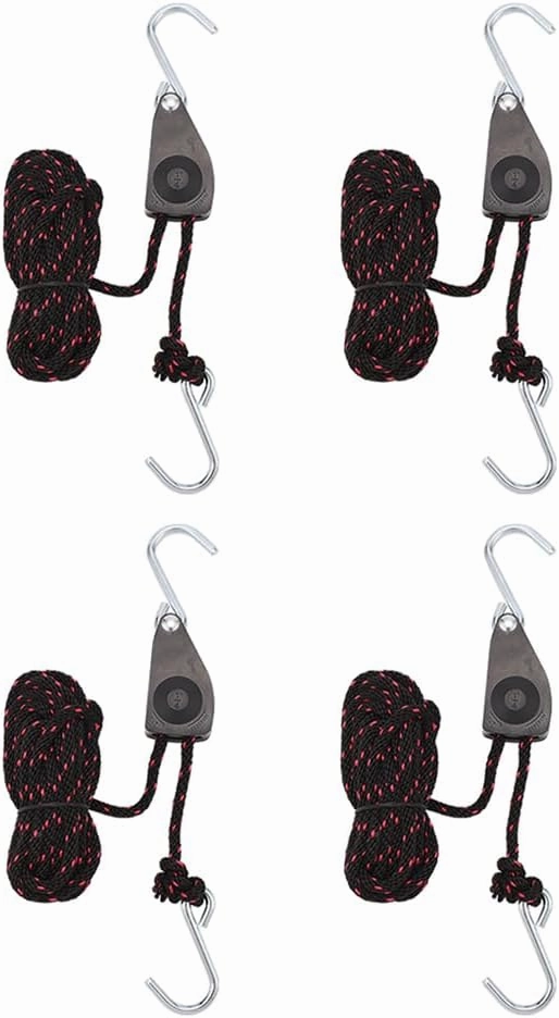 Blueshyhall Kayak Rope Tie Downs Straps 4 Pcs - 1/4" x 11.5Ft Kayak Ratchet Bow and Stern Tie Down, Heavy Duty Adjustable Rope Hanger Kayak and Canoe Accessories