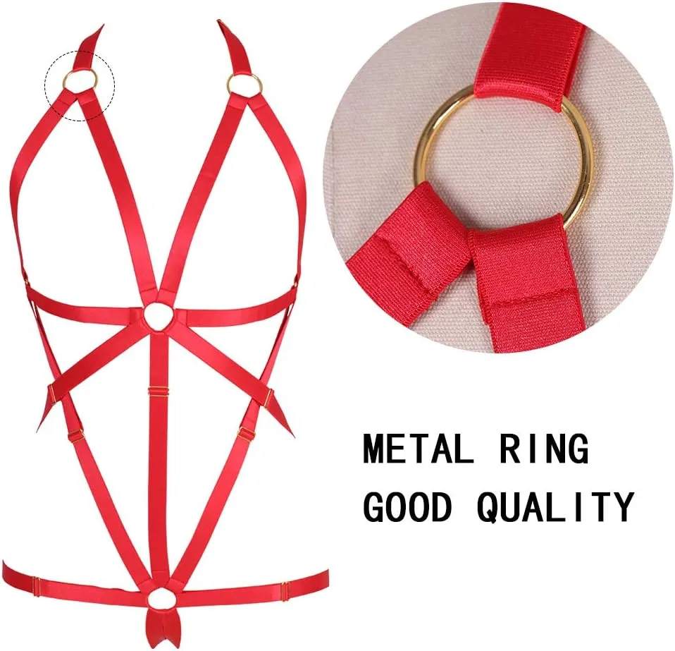 Body Harness Full for Women Garter Belts Set Strappy Adjust Gothic Punk Art Wear Elastic