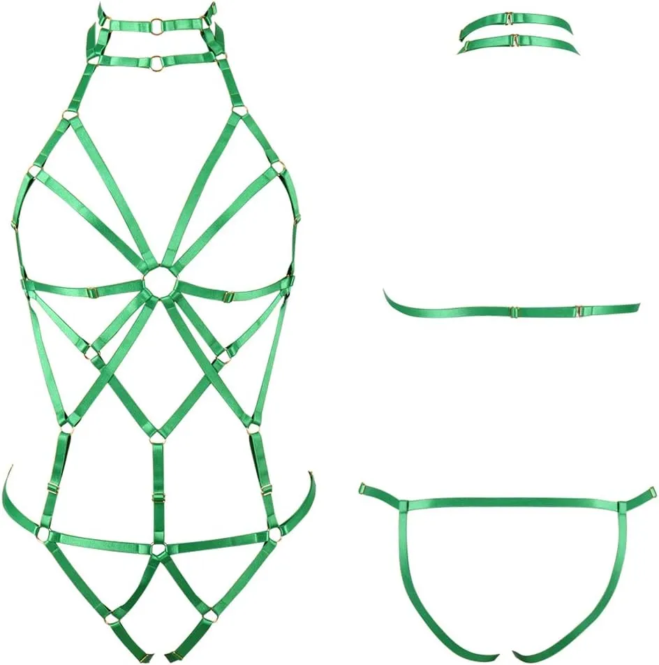 Body Harness Full for Women Garter Belts Set Strappy Elastic Adjust Size Punk Gothic Halloween