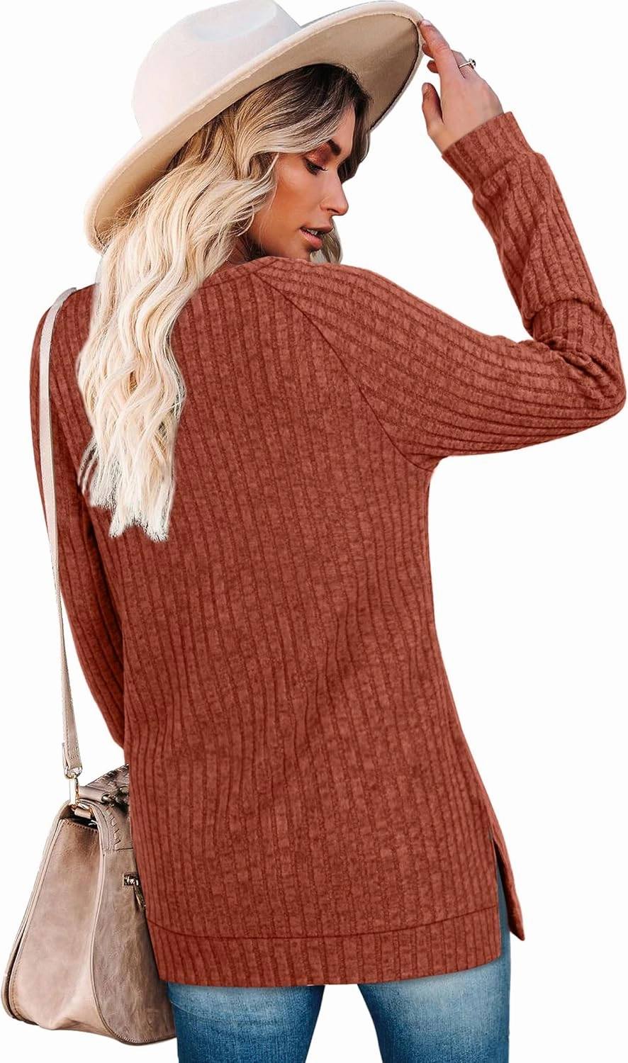 Bofell Long Sleeve Shirts for Women Lightweight Button Decor Tunic Tops Side Split