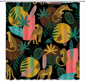 Boho Leopard Shower Curtain Mid Century Modern Tropical Palm Leaves Abstract Cheetah Plant Jungle Wildlife Safari Animal Aesthetic Big Cat Bath Curtain with Hooks