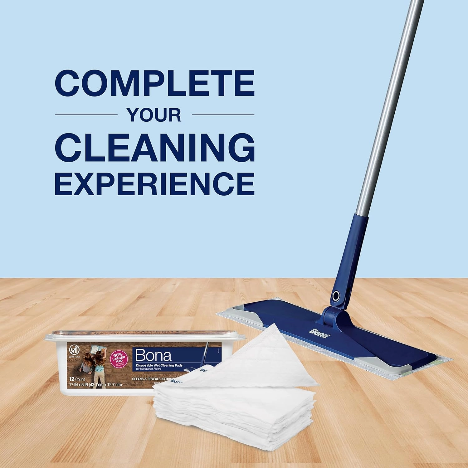 Bona Hardwood Floor Disposable Wet Cleaning Pads - 12 cleaning pads per pack - unscented - Use with Bona Mops - Residue-Free Floor Cleaning Solution for Wood Floors