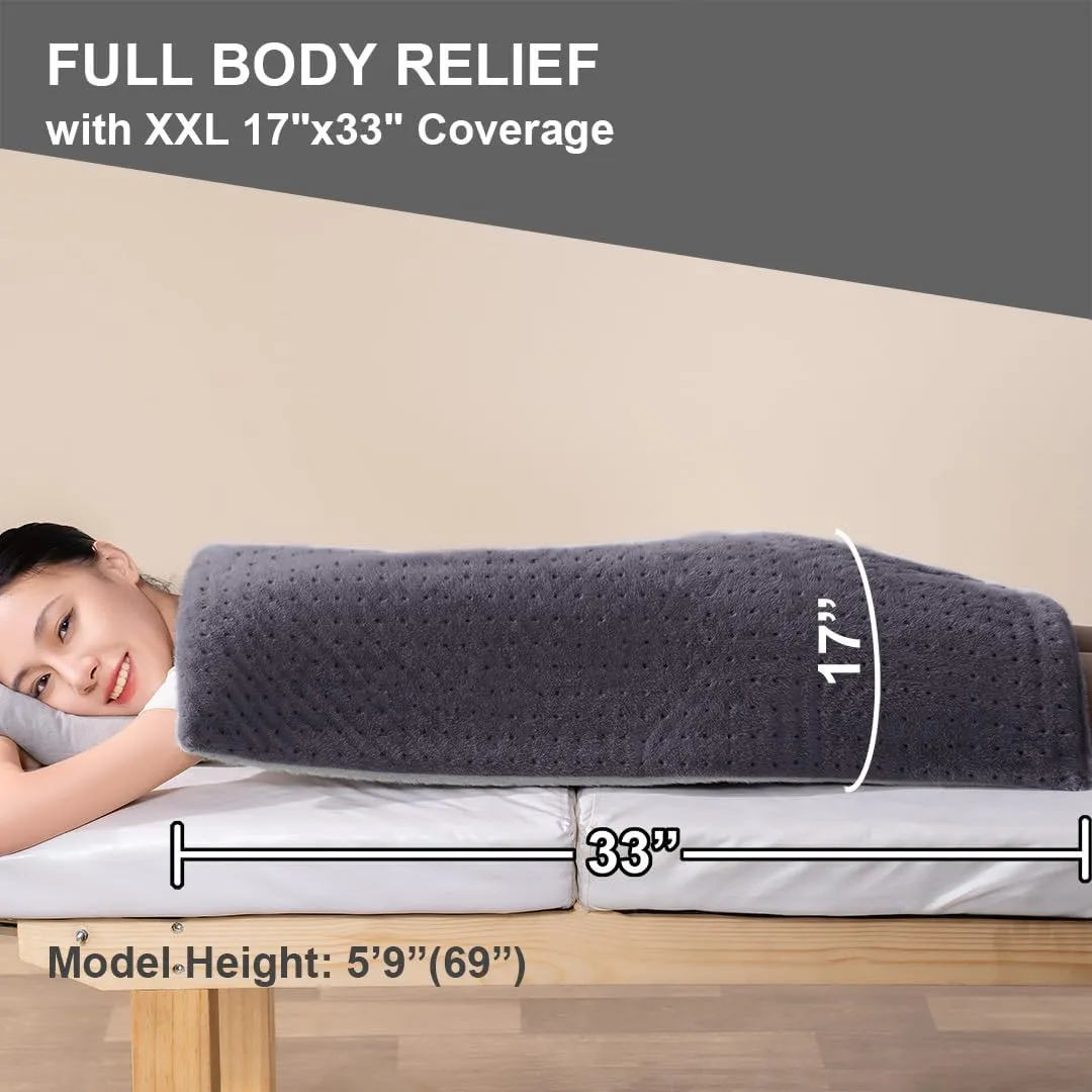 Boncare® 17"x33" Extra Large Heating Pad for Back Pain Relief with & without Auto Shut Off, Fathers Day Gifts for Dad Husband Grandpa, 6 Heat Levels 9 Hr Auto Off and 12.6ft Cord Bed Foot Warmer(Gray)