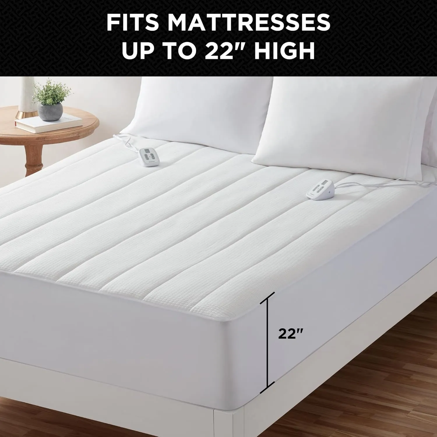 Brookstone Matelassé Knit Heated Mattress Pad – Queen Size – 10 Heat Settings, Auto Shut-Off, Machine Washable, Soft Quilted Cover – White