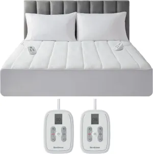 Brookstone Matelassé Knit Heated Mattress Pad – Queen Size – 10 Heat Settings, Auto Shut-Off, Machine Washable, Soft Quilted Cover – White