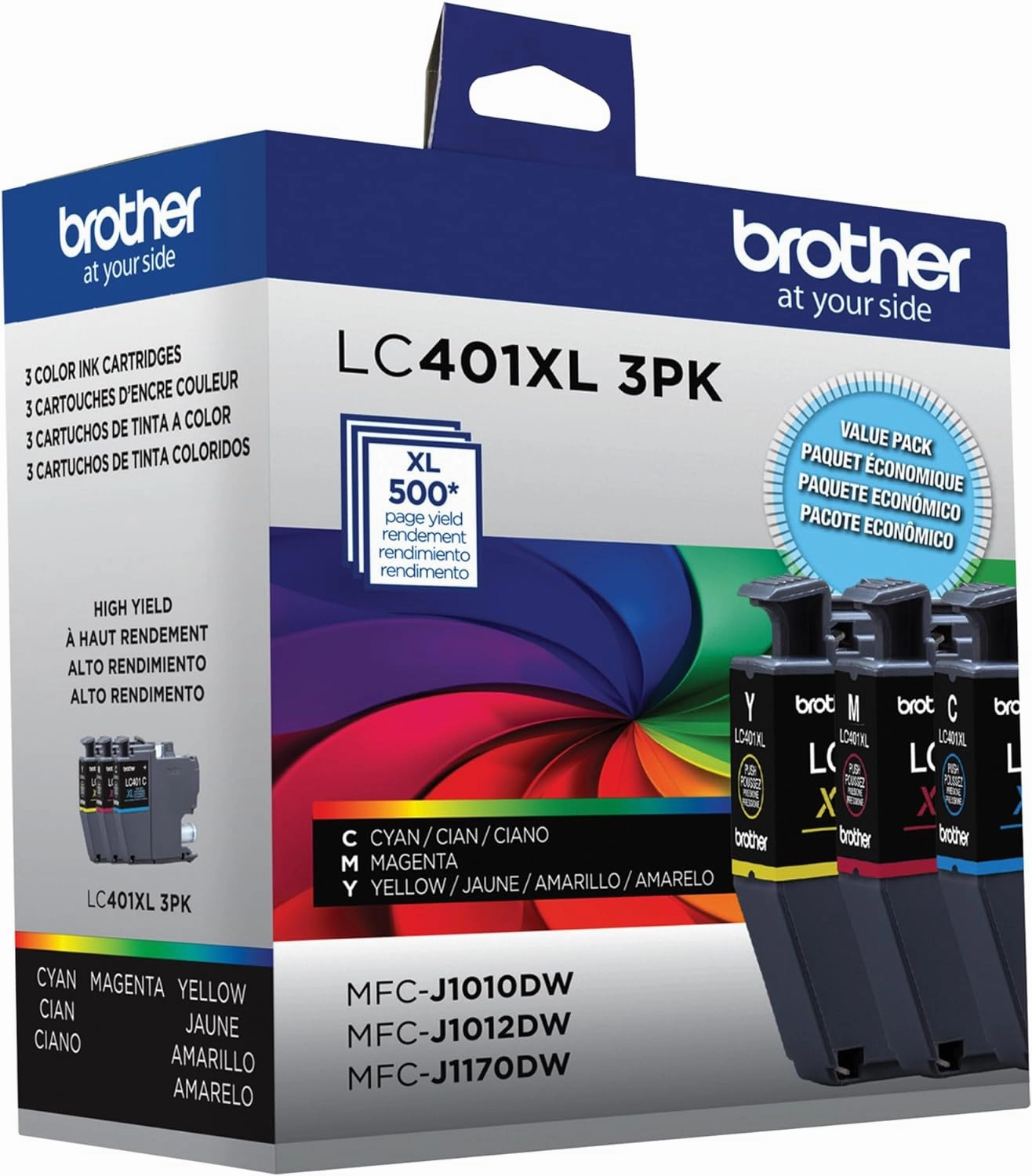 Brother Genuine LC401XL 3PK High Yield 3-Pack Color -Ink -Cartridges Includes 1- -Cartridge Each of Cyan, Magenta and Yellow -Ink.