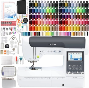 Brother SE2000 5" x 7" Combo Embroidery & Sewing Machine with 143 Sewing Spools & Accessories Bundle
