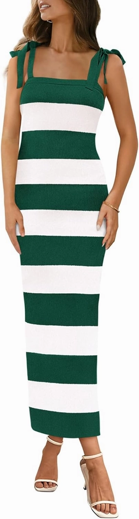 BTFBM Casual Spring Dresses for Women 2025 Sleeveless Spaghetti Strap Striped Maxi Dress Party Beach Long Dress