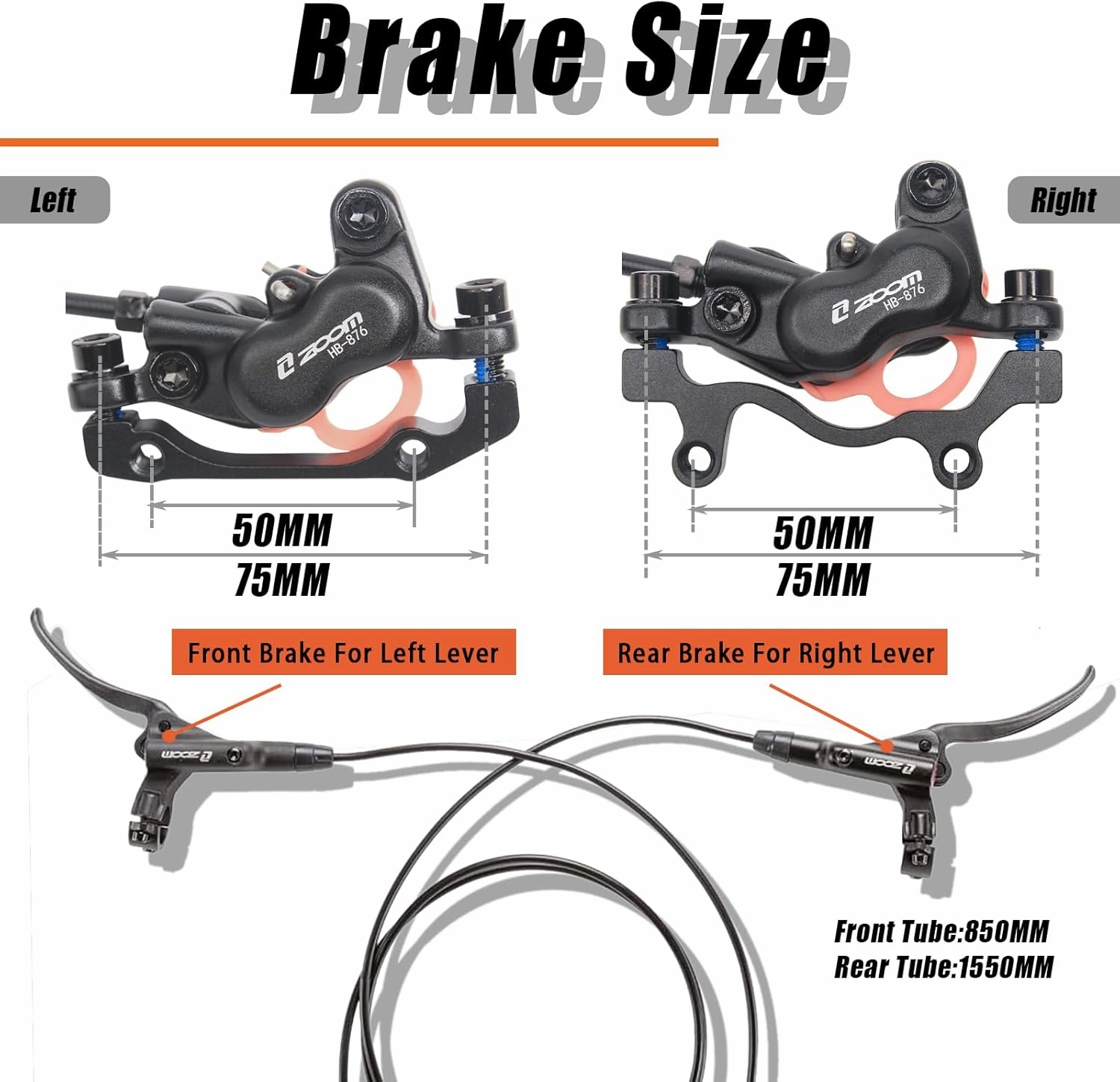 BUCKLOS Zoom MTB 4 Piston Hydraulic Disc Brakes Set, Left Front 850mm Right Rear 1550mm Mountain Bike Hydraulic Brake Aluminum Alloy Lever with Caliper is/PM Adapter (Pre-Bled)