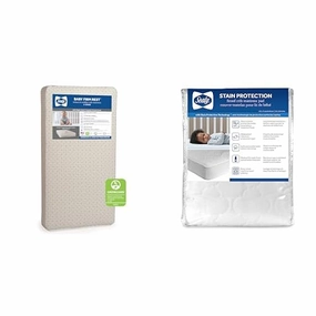Bundle of Sealy Baby Firm Rest Antibacterial 2-Stage Dual Firmness Waterproof Baby Crib Mattress & Toddler Bed Mattress  Sealy Baby Stain Protection Waterproof Fitted Crib Mattress Pad